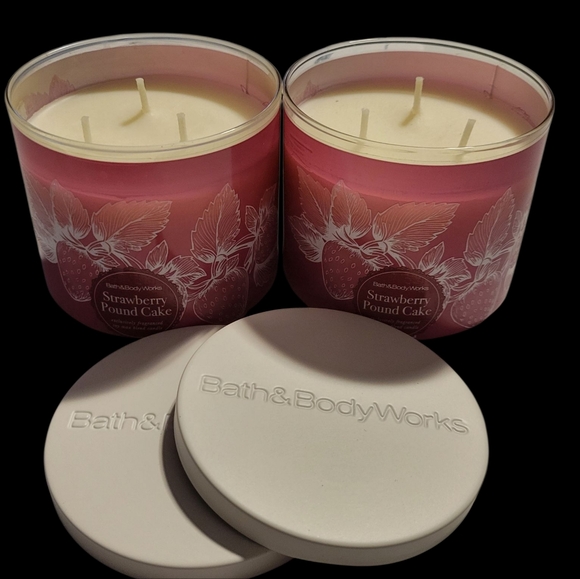 2pc Bath & Body Works Strawberry Pound Cake 3-Wick Candles- NEW!! - Picture 2 of 2